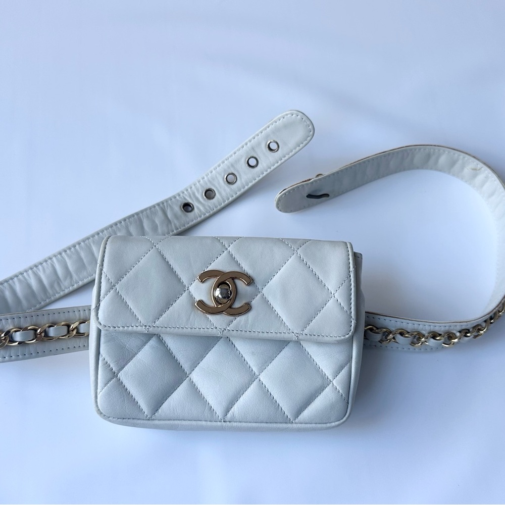 Chanel White Lambskin Quilted Belt Bag